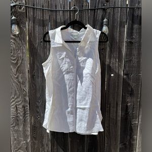 Neiman Marcus White 100%  Linen Button Up V Neck Sleeveless Shirt Blouse medium